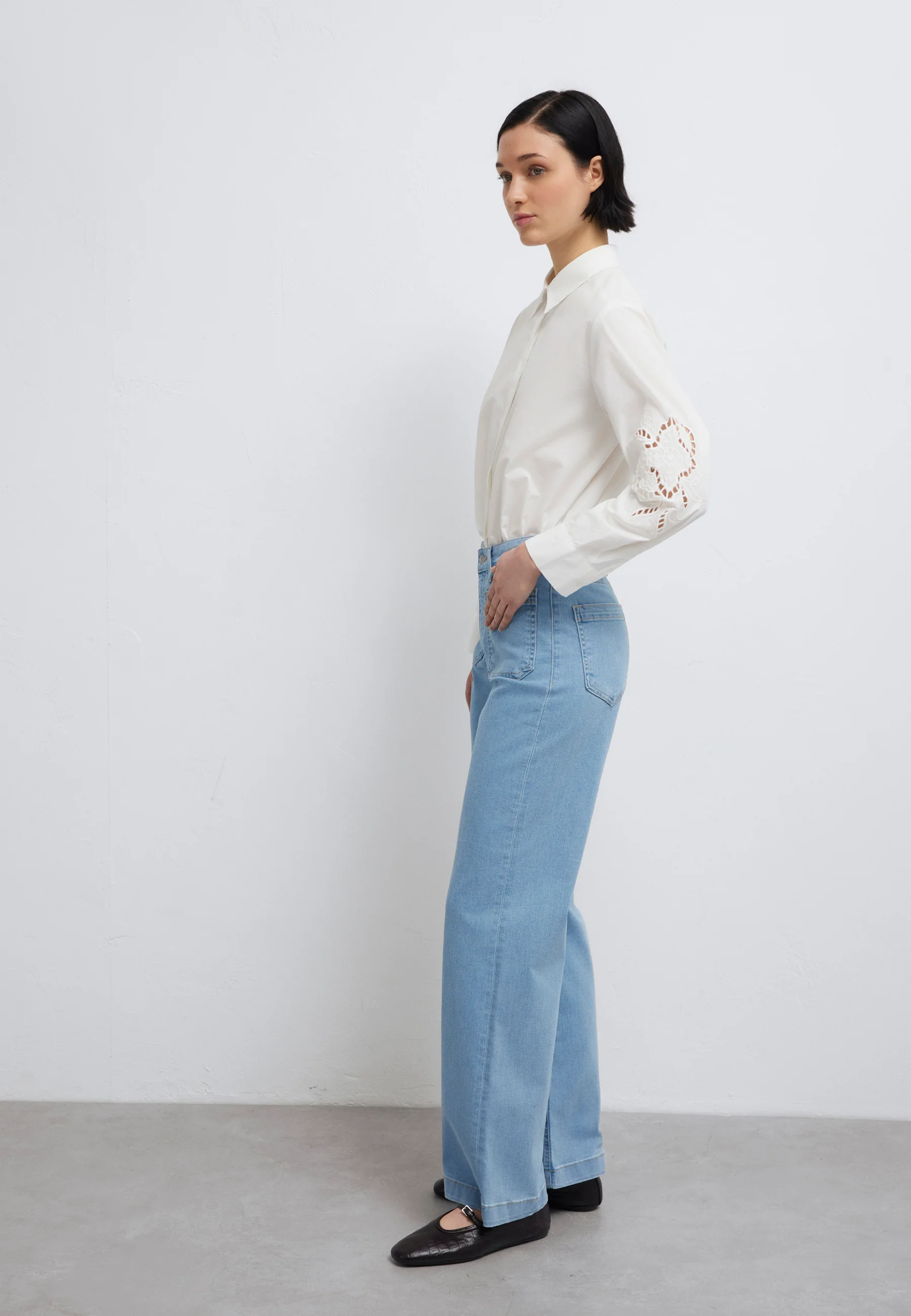 LONG SLEEVE WOVEN SHIRT | Lochmuster Bluse - Image 3